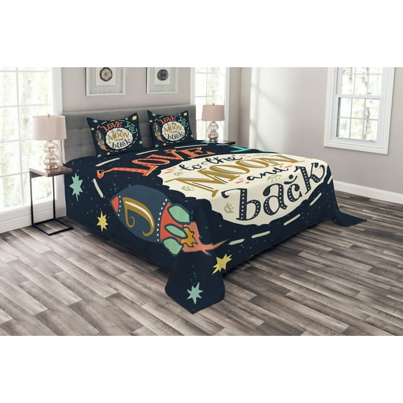 Ambesonne I Love You Quilted Bedspread Set 3 Pcs, Pastel Toned Modern, Queen Size, Multicolor