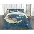 thumbnail image 1 of Ambesonne I Love You Quilted Bedspread Set 3 Pcs, Sleepy Cat Hearts, Queen Size, Pale Yellow Warm Taupe, 1 of 3