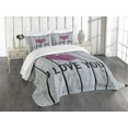 thumbnail image 1 of Ambesonne I Love You Quilted Bedspread Set 3 Pcs, Words on Wood Planks, Queen Size, Fuchsia Pale Grey, 1 of 5
