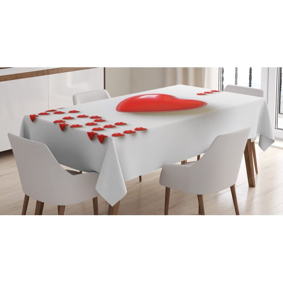 Ambesonne I Love You Tablecloth Rectangular Table Cover, 3D Heart Letters, 52"x70", Red White