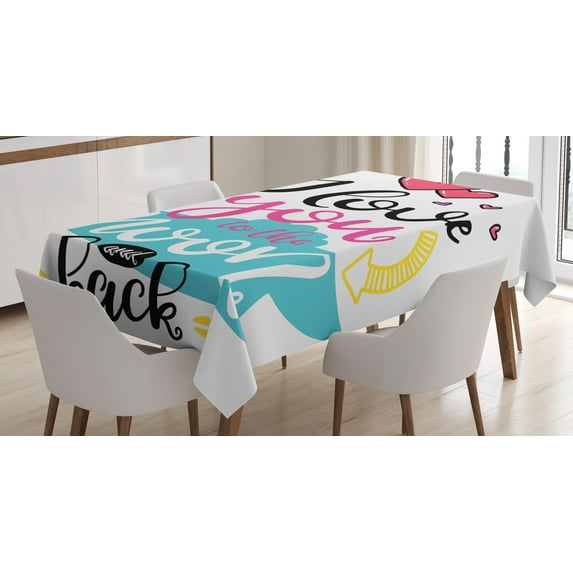 Ambesonne I Love You Tablecloth Rectangular Table Cover, Lifestyle Words Partners, 52"x70", Multicolor