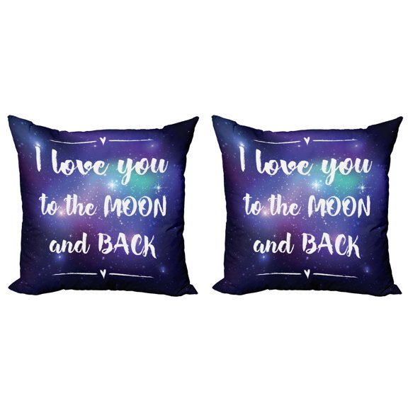 Ambesonne I Love You Throw Pillow Cover 2 Pack, Outer Space Phrase, 24", Dark Purple White