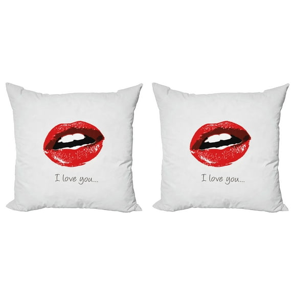 Ambesonne I Love You Throw Pillow Cover 2 Pack, Seductic Female Lips, 16", Red White Black