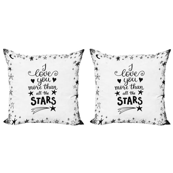 Ambesonne I Love You Throw Pillow Cover 2 Pack, Stars for Loved, 20", White Charcoal Grey