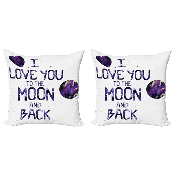 Ambesonne I Love You Throw Pillow Cover 2 Pack, Universe Moon Heart, 18", Dark Purple