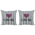 thumbnail image 1 of Ambesonne I Love You Throw Pillow Cover 2 Pack, Words on Wood Planks, 16", Fuchsia Pale Grey, 1 of 2