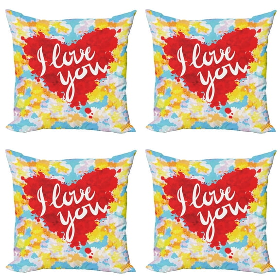 Ambesonne I Love You Throw Pillow Cover 4 Pack, Brushstroke Message, 16", Multicolor