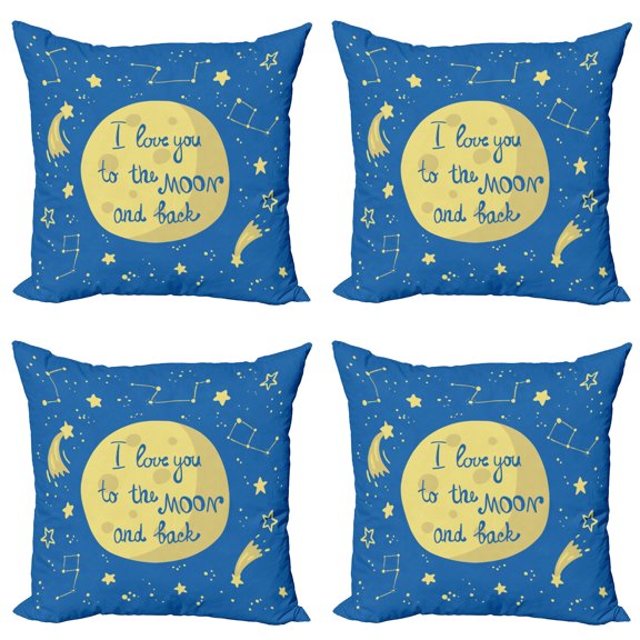 Ambesonne I Love You Throw Pillow Cover 4 Pack, Comet Astronomy Star, 18", Yellow Violet Blue