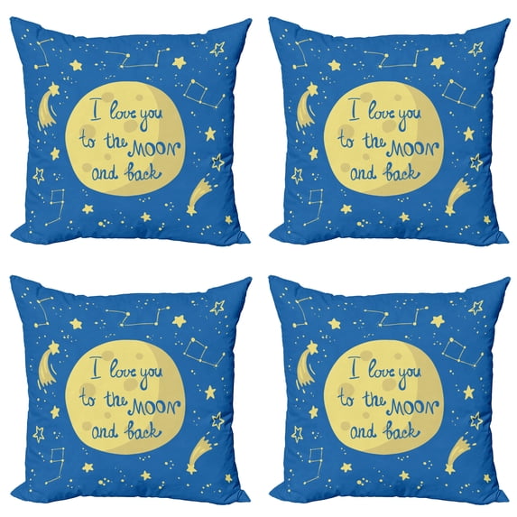 Ambesonne I Love You Throw Pillow Cover 4 Pack, Comet Astronomy Star, 20", Yellow Violet Blue