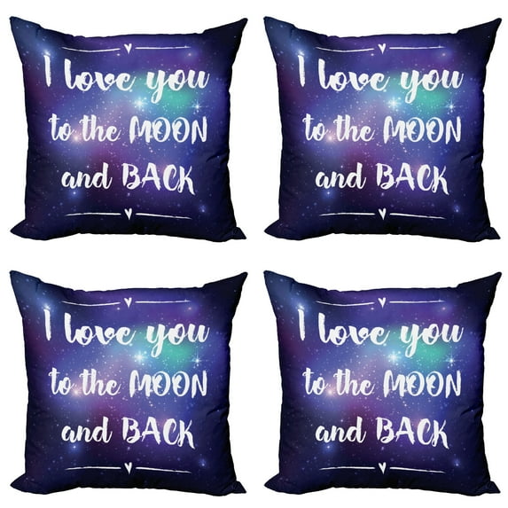 Ambesonne I Love You Throw Pillow Cover 4 Pack, Outer Space Phrase, 16", Dark Purple White