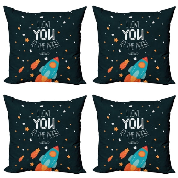 Ambesonne I Love You Throw Pillow Cover 4 Pack, Rocket Cosmic Love, 16", Multicolor