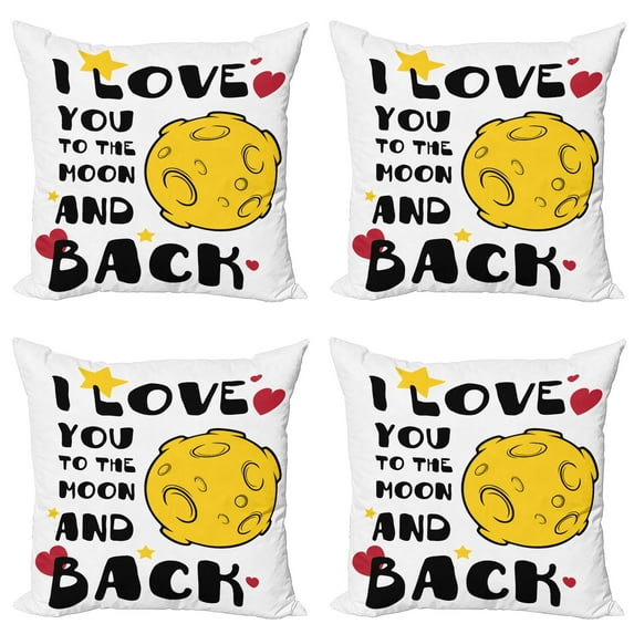 Ambesonne I Love You Throw Pillow Cover 4 Pack, Romance on the Moon, 16", Yellow Black Red