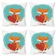 thumbnail image 1 of Ambesonne I Love You Throw Pillow Cover 4 Pack, Romantic Theme Fox Heart, 24", White Multicolor, 1 of 2
