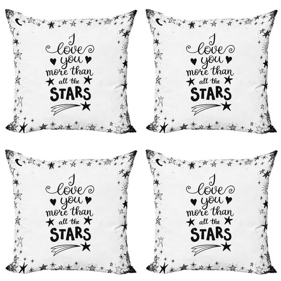 Ambesonne I Love You Throw Pillow Cover 4 Pack, Stars for Loved, 18", White Charcoal Grey
