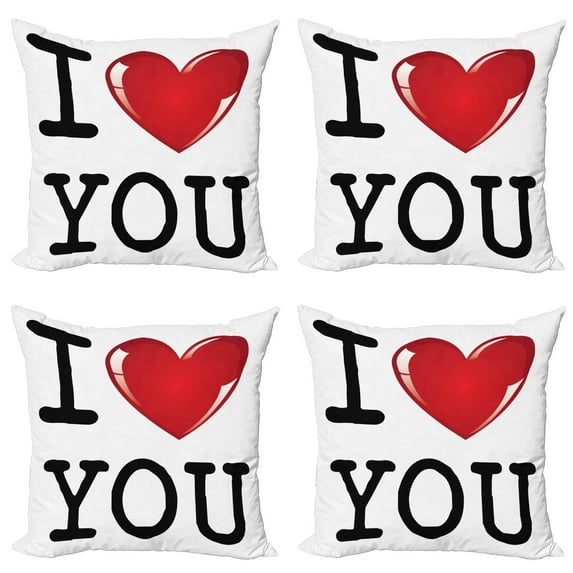 Ambesonne I Love You Throw Pillow Cover 4 Pack, Valentines Birthday, 20", Red White Black