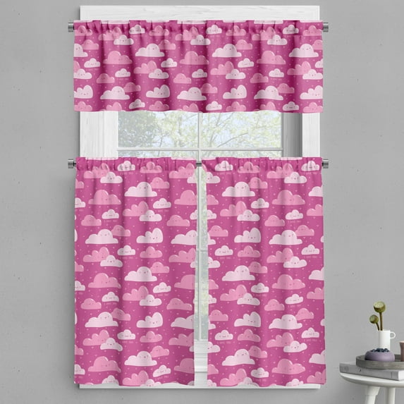 Ambesonne I Love You Valance & Curtain, Funny Clouds, 55"x30", Magenta Pale Pink