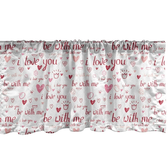 Ambesonne I Love You Window Valance, Hearts Wedding Rings, 54" X 18", Maroon Pink Blush