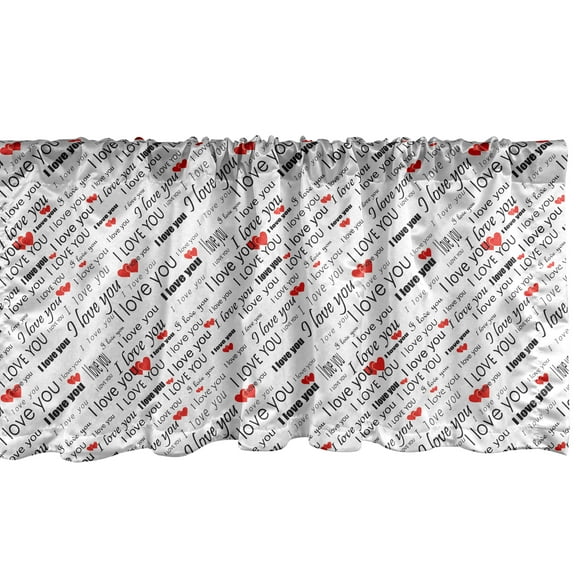 Ambesonne I Love You Window Valance, Romance Words Hearts, 54" X 18", Red White Black
