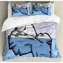 Ambesonne Ice Berg Duvet Cover Set, Ice Below and Above Water, Calking, Ceil Blue Azure Blue