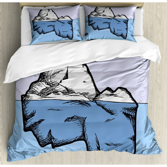 Ambesonne Ice Berg Duvet Cover Set, Ice Below and Above Water, Calking, Ceil Blue Azure Blue