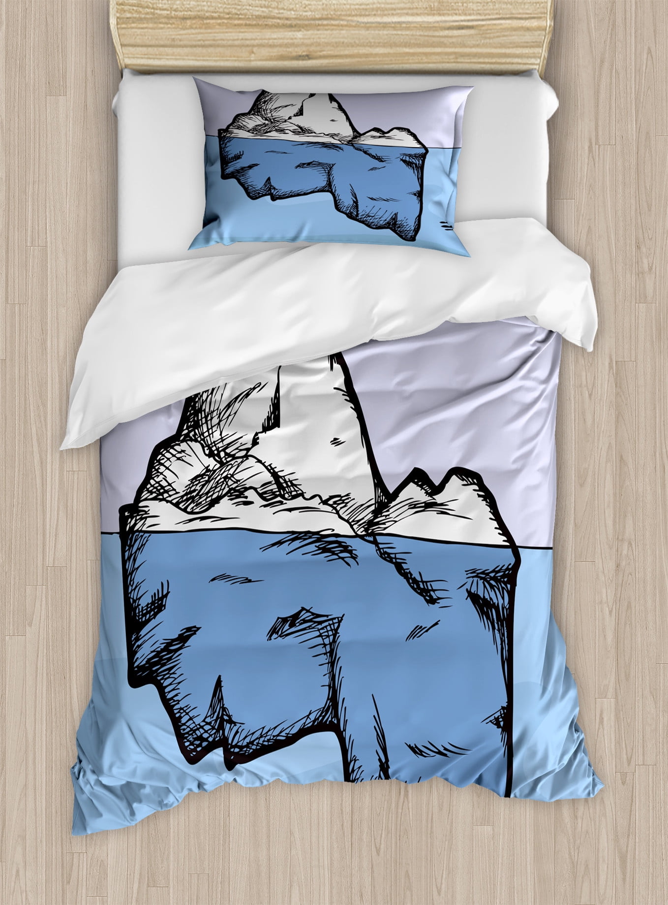 Ambesonne Ice Berg Duvet Cover Set, Ice Below and Above Water, Twin ...