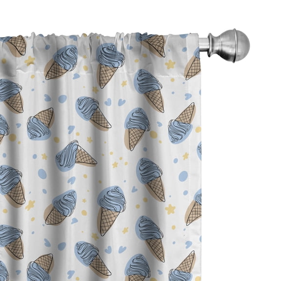 Ambesonne Ice Cream Window Curtains, Cones Summer Flavors Art, Each 28" W x 63" L, Pale Blue Tan and Pale Yellow