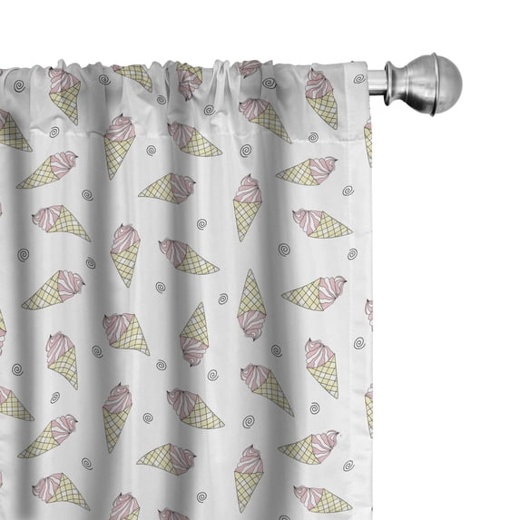 Ambesonne Ice Cream Window Curtains, Pastel Tones Cones Doodle, Each 28" W x 84" L, Pale Pink and Cream