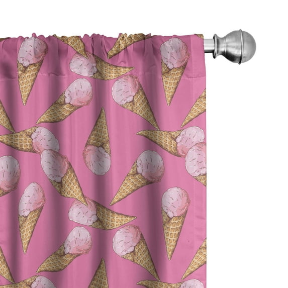 Ambesonne Ice Cream 4-Panel Curtains, Summer Desserts Pinkish, 56"x63", Pink and Pale Brown