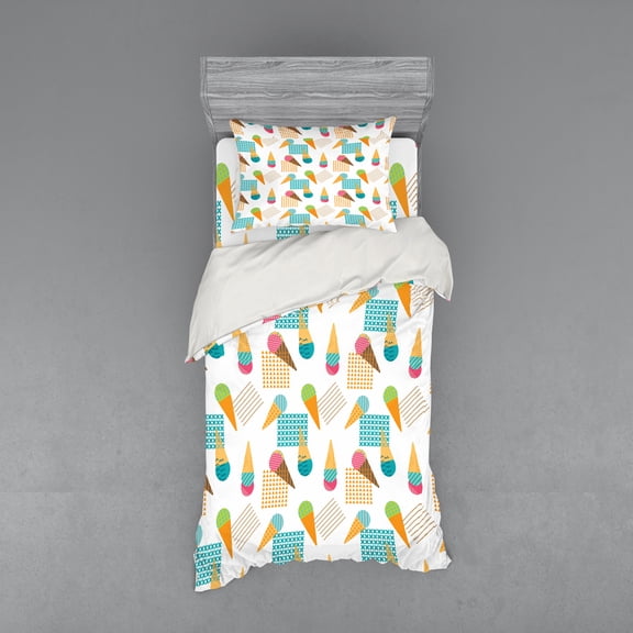 Ambesonne Ice Cream Bedding Set 3 Pcs, Geometrical Graphic, Twin XL, Multicolor