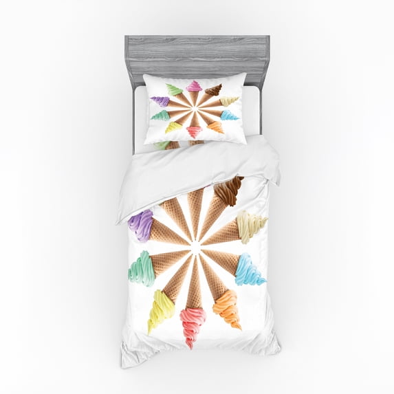 Ambesonne Ice Cream Bedding Set 3 Pcs, Ice Cream Row, Twin XL, Multicolor