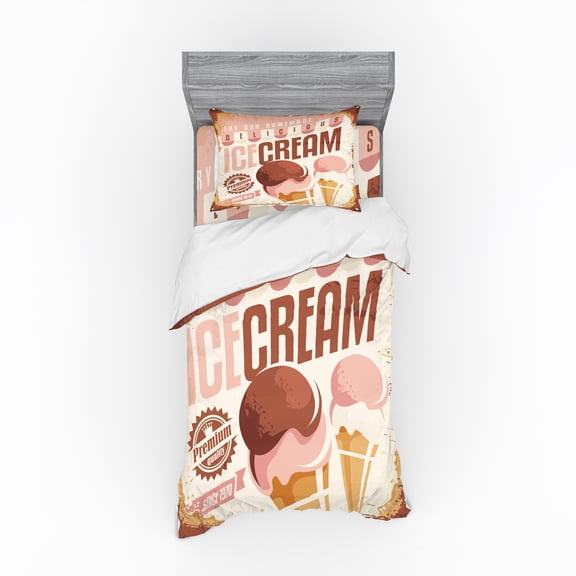 Ambesonne Ice Cream Bedding Set 3 Pcs, Retro Pop Art, Twin, Pale Pink Chocolate