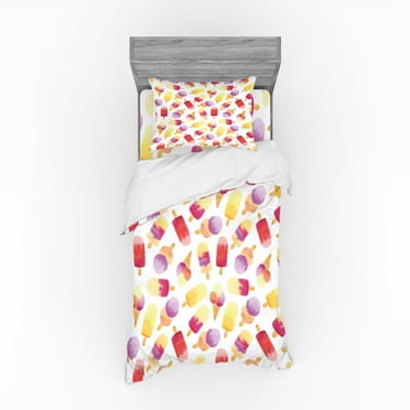 Ambesonne Ice Cream Bedding Set 3 Pcs, Watercolor Cone, Twin XL, Multicolor