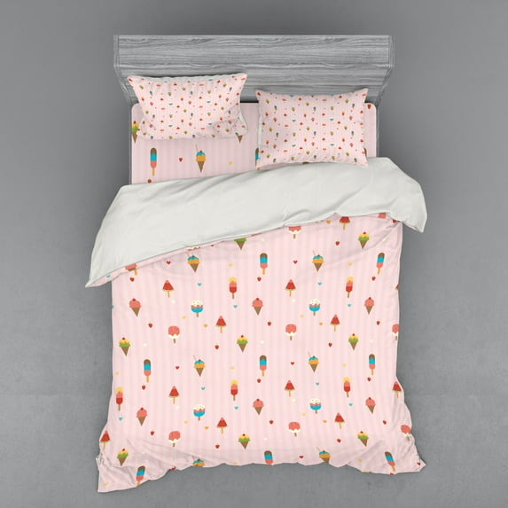 Ambesonne Ice Cream Bedding Set 4 Pcs, Pastel Pattern, Queen, Multicolor
