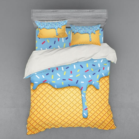 Ambesonne Ice Cream Bedding Set 4 Pcs, Waffle, Queen, Apricot