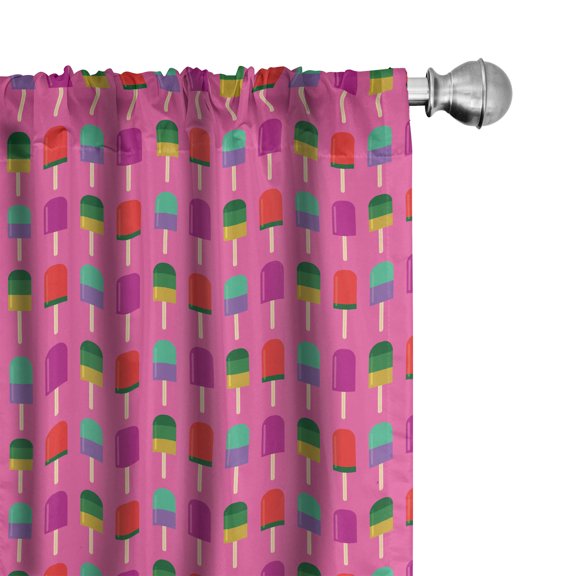 Ambesonne Ice Cream Curtains, Frozen Summer Desserts, Pair of 28"x84", Pink Sea Green and Multicolor