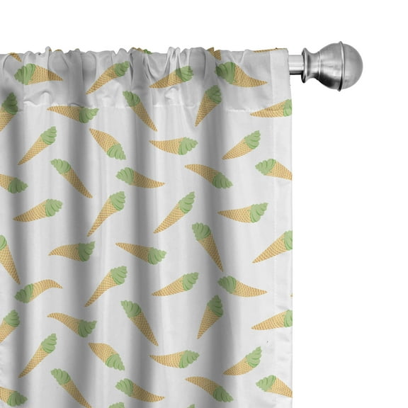 Ambesonne Ice Cream Curtains, Summer Desserts in Cones, Pair of 28"x63", Pale Orange Lime Green