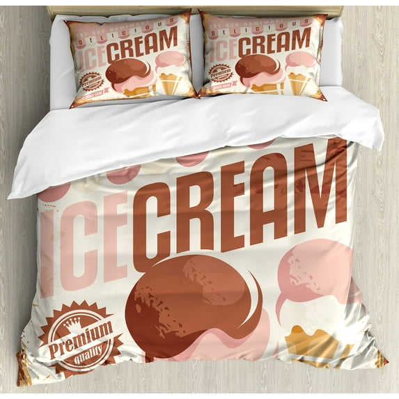 Ambesonne Ice Cream Duvet Cover Sets, Retro Pop Art, 2-Queen, Pale Pink Chocolate
