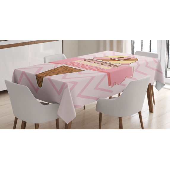 Ambesonne Ice Cream Emoji Tablecloth Rectangular Table Cover, Scoop Cone Pastel, 52"x70", Pale Pink Mustard Umber