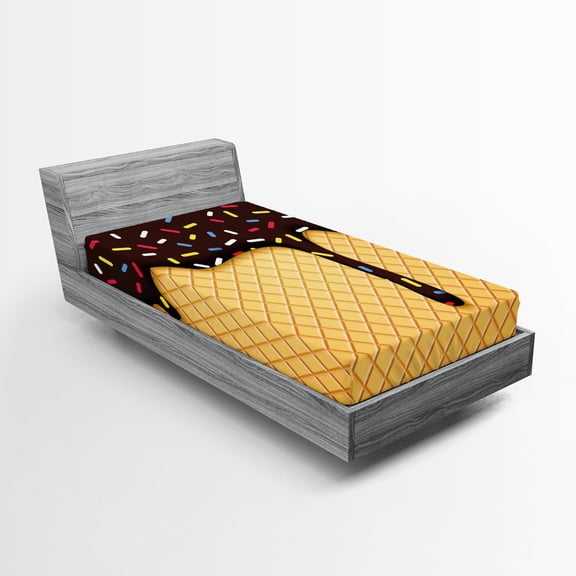 Ambesonne Ice Cream Fitted Sheet, Choco Waffle, Twin Size, Dark Brown Mustard