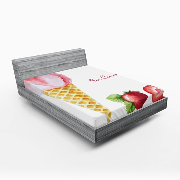 Ambesonne Ice Cream Fitted Sheet, Summer Flavors, Queen Size, Sand Brown Pale Pink