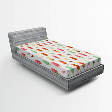Ambesonne Ice Cream Fitted Sheet, Various Flavors, Twin Size, Multicolor