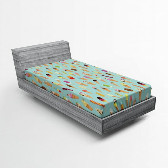 Ambesonne Ice Cream Fitted Sheet, Yummy Fruity, Twin Size, Multicolor