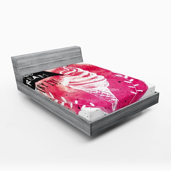 Ambesonne Ice Cream Fitted Sheet, Yummy, Queen Size, Pink Black White
