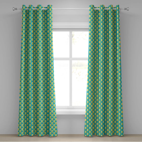 Ambesonne Ice Cream Grommet Curtain, Lemon Flavor Face, 50" x 108", Teal Yellow