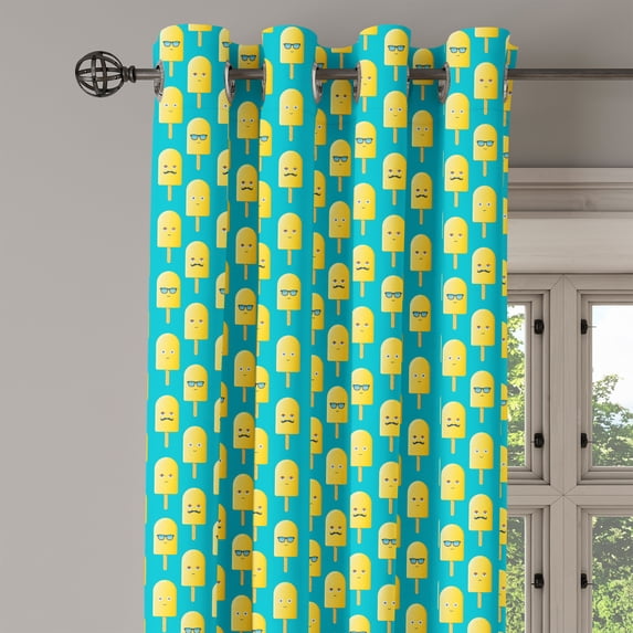 Ambesonne Ice Cream Grommet Curtain Single Panel, Lemon Flavor Face, 50"x60", Teal Yellow