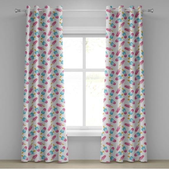 Ambesonne Ice Cream Grommet Curtain, Watercolor Popsicles, 50" x 72", Earth Yellow Pale Blue