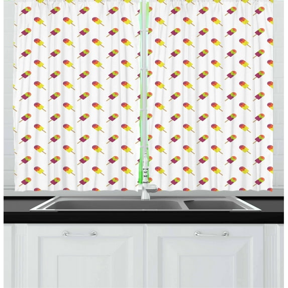 Ambesonne Ice Cream Kitchen Curtains, Colorful Summer Snack, 55"x39", Multicolor