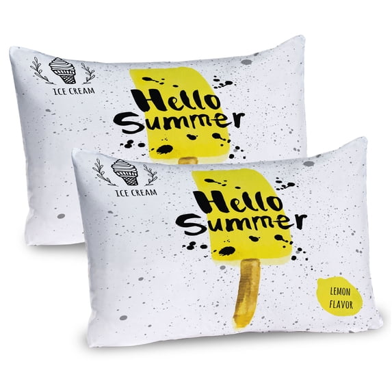 Ambesonne Ice Cream Pillow Sham 2 Pack, Lemon Flavor, 36"x20", Yellow Black White