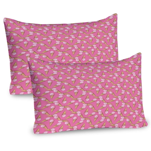 Ambesonne Ice Cream Pillow Sham 2 Pack, Summer Desserts Pinkish, 26"x20", Pink and Pale Brown