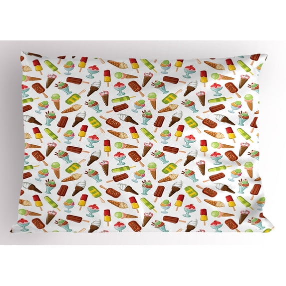 Ambesonne Ice Cream Pillow Sham, Frozen Desserts, 36" X 20", Multicolor